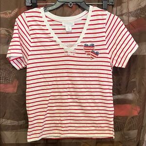 Cynthia Rowley Red and White Striped Heart Crop Top